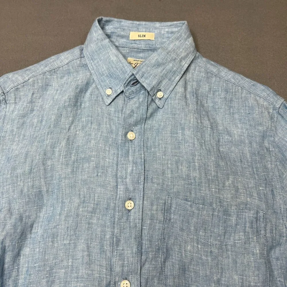 J.Crew Shirt Men XS Blue Linen Long Sleeve Baird McNutt Button-Down Slim Fit